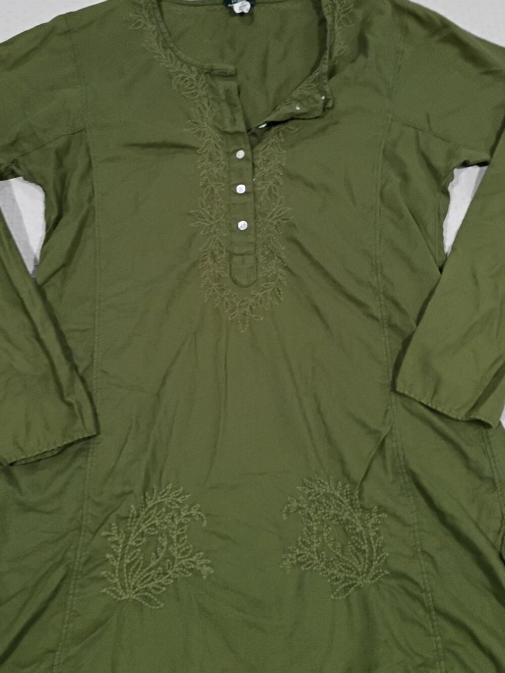 J. Crew Olive green tunic with embroidered detail
